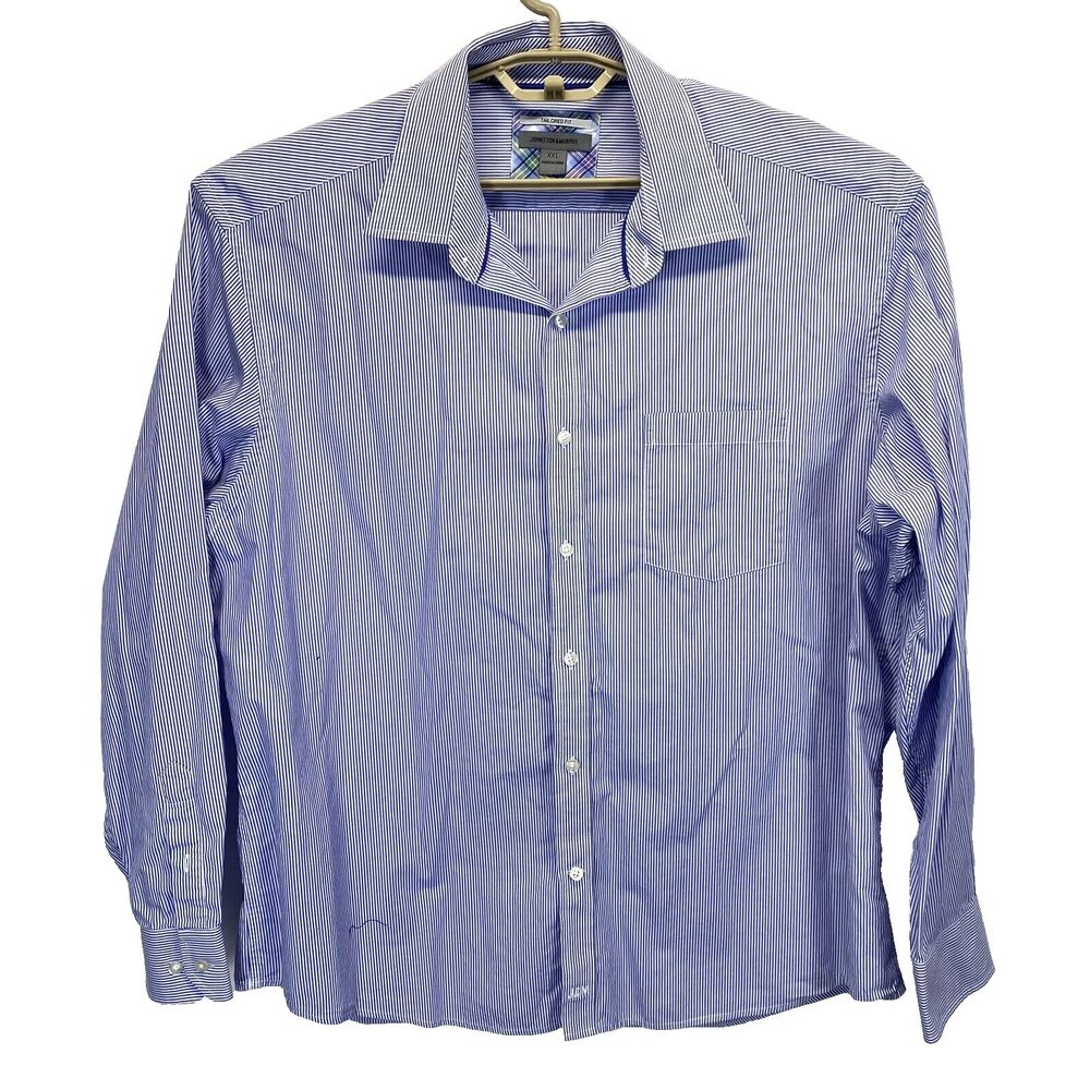 Johnston & Murphy Men's Dress Shirt Sz XXL 17.5 36.5 Tailored Fit Blue Stripe